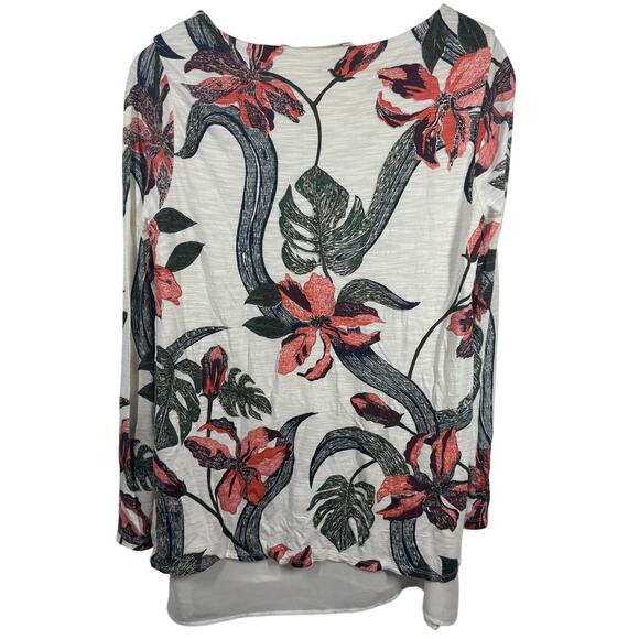 Soft Surroundings Top Women M Cream Floral Long Sleeve Sequin Lined Modest Tunic - Picture 2 of 8